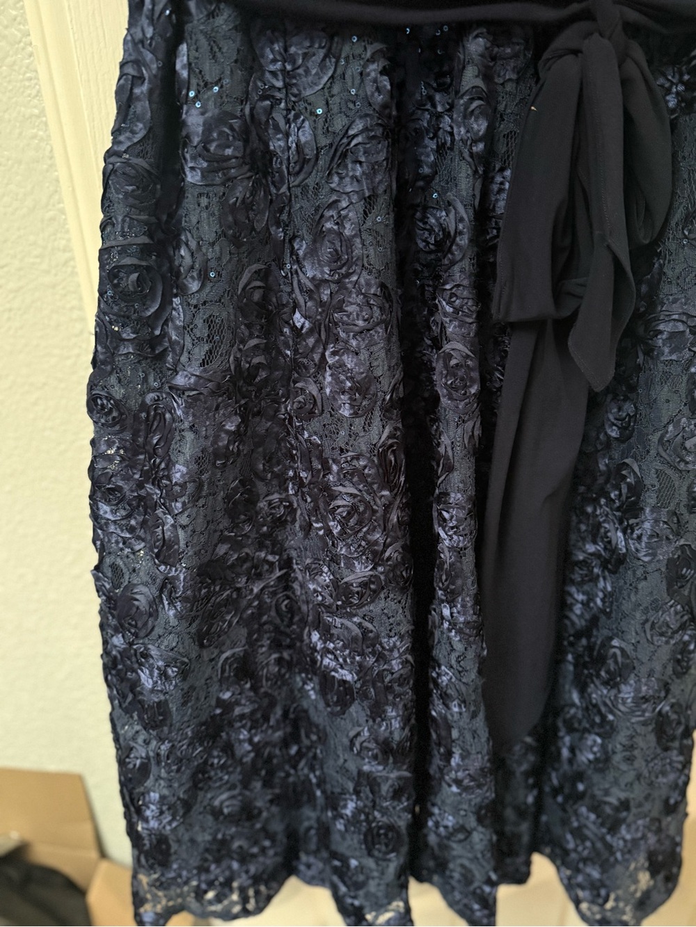 Alex Evenings Navy Wrap Bodice Floral-Texture Midi Dress - Picture 3 of 5